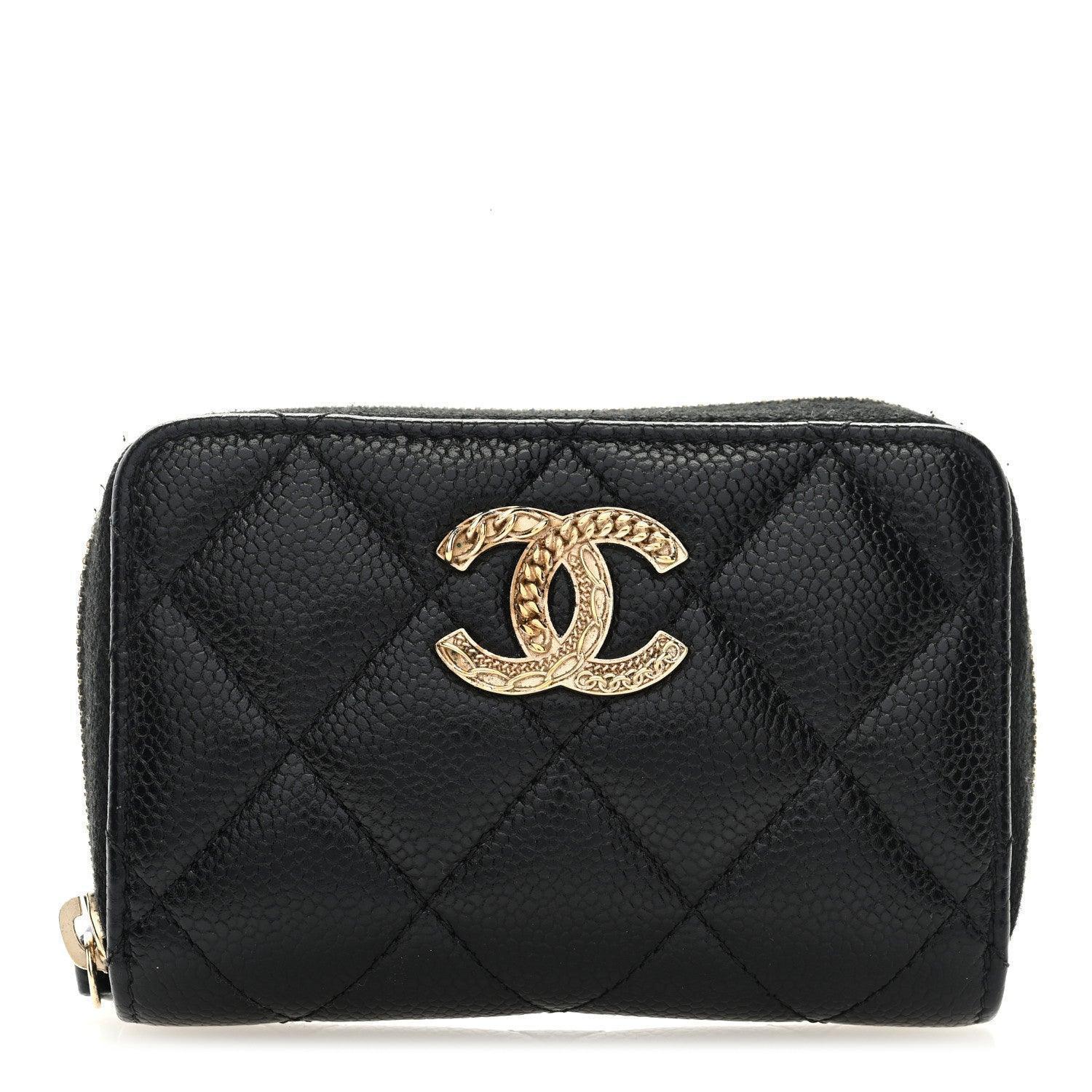 Chanel Caviar Quilted Multi Chain CC Zip Coin Purse Black