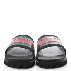 Gucci Rubber Web Mens Lug Sole Slide Sandals Black Green Red