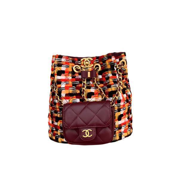 Chanel Tweed Quilted Small CC Chain Bucket Backpack Multicolor