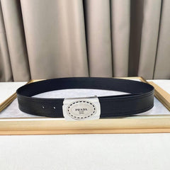 Prada Leather Belt Brushed Silver Buckle 'Black'