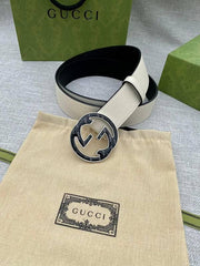 GUCCI Embellished coated-canvas and leather belt 'Cream'