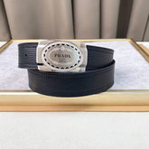 Prada Leather Belt Brushed Silver Buckle 'Black'
