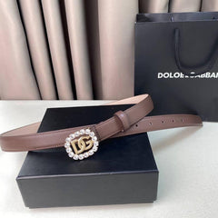 Dolce Gabbana Women Calfskin belt with bejeweled DG logo 'Beige'