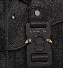 Mini Saddle Messenger Bag with Flap Beige and Black Dior Oblique Jacquard with Black Grained Calfskin