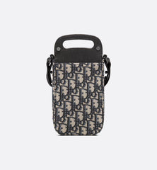 Saddle Vertical Pouch with Strap Beige and Black Dior Oblique Jacquard with Black Grained Calfskin