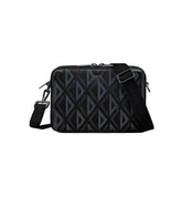 Christian Dior Zipped Pouch with Strap Black Coated Cotton Canvas with CD Diamond Print