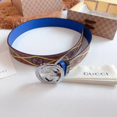 GUCCI Embellished coated-canvas and leather belt 'Brown'