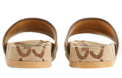 Gucci GG Canvas Camel Monogram Slide Sandals with Platform Sole - Chic Italian Casual Footwear