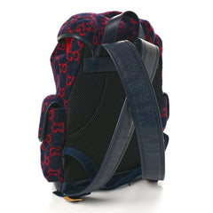 Gucci Covered Wool GG Monogram Small Double Buckle Backpack Navy Red