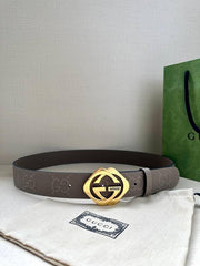 GUCCI Embellished coated-canvas and leather belt 'Dark Grey'