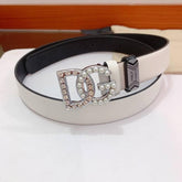 Dolce Gabbana Calfskin belt with bejeweled DG logo 'White'