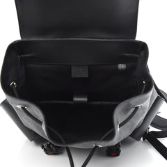 Gucci Soft GG Supreme Monogram Appia Calfskin Web Double Buckle Backpack Black