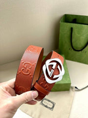 GUCCI Embellished coated-canvas and leather belt 'Red'