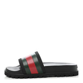 Gucci Rubber Web Mens Lug Sole Slide Sandals Black Green Red