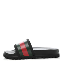 Gucci Rubber Web Mens Lug Sole Slide Sandals Black Green Red