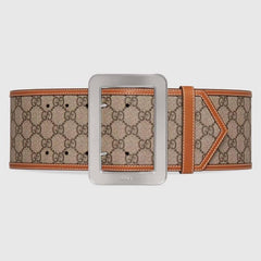 GUCCI Embellished coated-canvas and leather Women belt 'Beige'