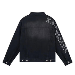 BALENCIAGA UNISEX Embroidered Logo Denim Jacket Sunbleached Black