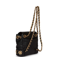 Chanel Small Charm Backpack Black Calfskin Aged Gold Hardware