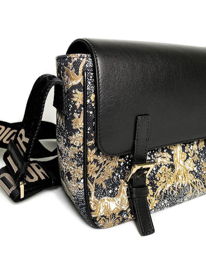 Dior Messenger Bag Regular Dior Messenger Bag Black calfskin, cotton canvas and linen with gold Magica print