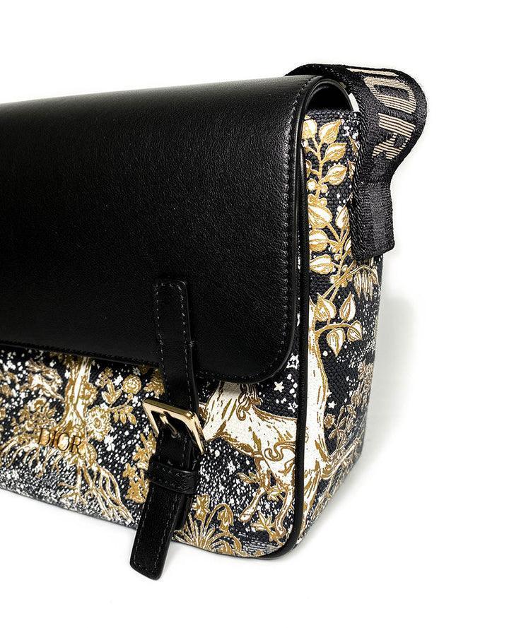 Dior Messenger Bag Regular Dior Messenger Bag Black calfskin, cotton canvas and linen with gold Magica print