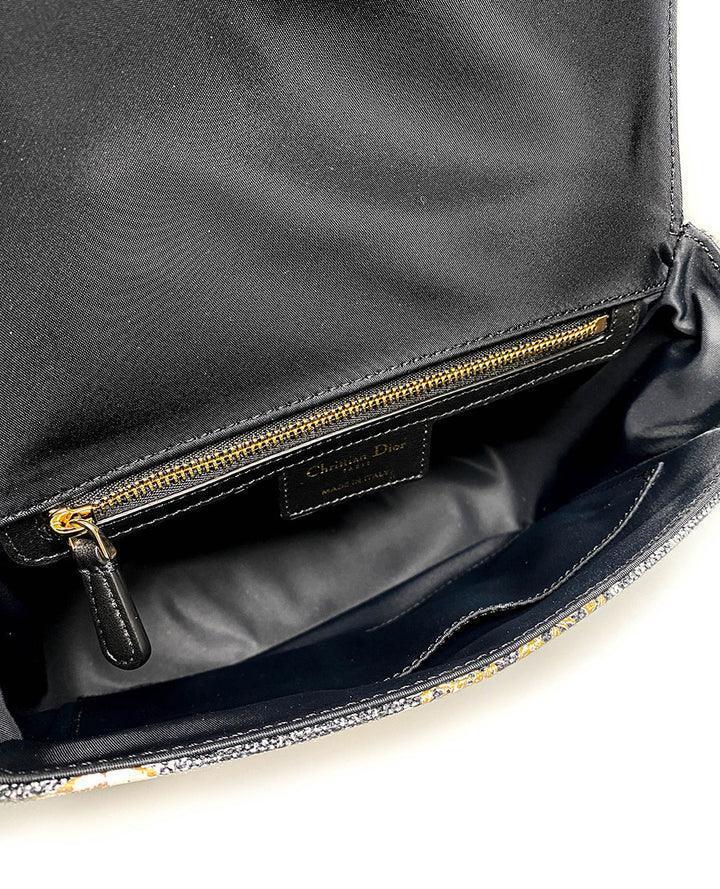 Dior Messenger Bag Regular Dior Messenger Bag Black calfskin, cotton canvas and linen with gold Magica print