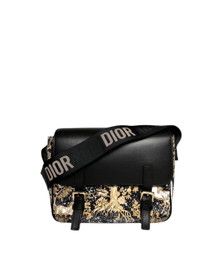Dior Messenger Bag Regular Dior Messenger Bag Black calfskin, cotton canvas and linen with gold Magica print