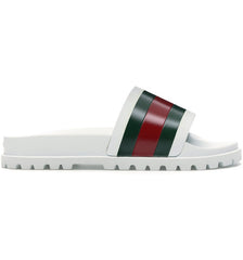 Gucci Rubber Web Mens Lug Sole Slide Sandals Wihite Green Red