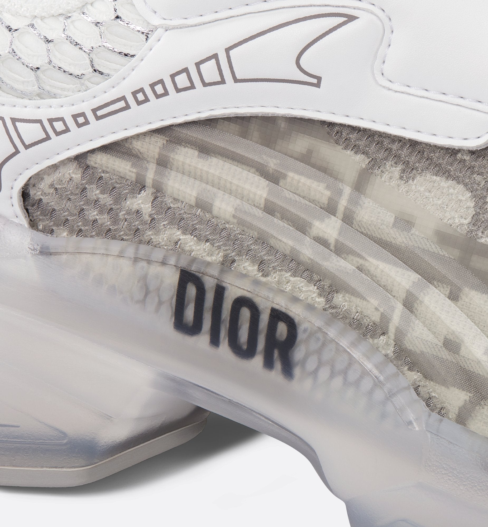 Luxury Dior Runner – Gray Oblique Mesh & Clear Sole