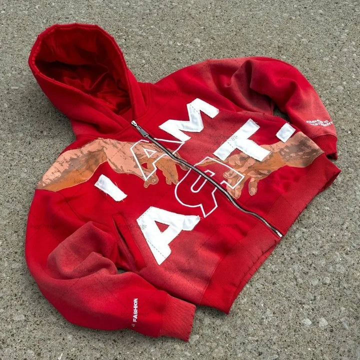 Hip-hop Trendy Streetwear American Retro Zipper Hoodie Men's Oversized Sweatshirt