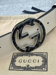 GUCCI Embellished coated-canvas and leather belt 'Cream'