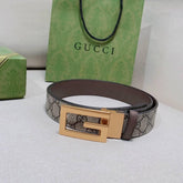 GUCCI Embellished coated-canvas and leather belt 'Grey'