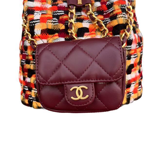 Chanel Tweed Quilted Small CC Chain Bucket Backpack Multicolor