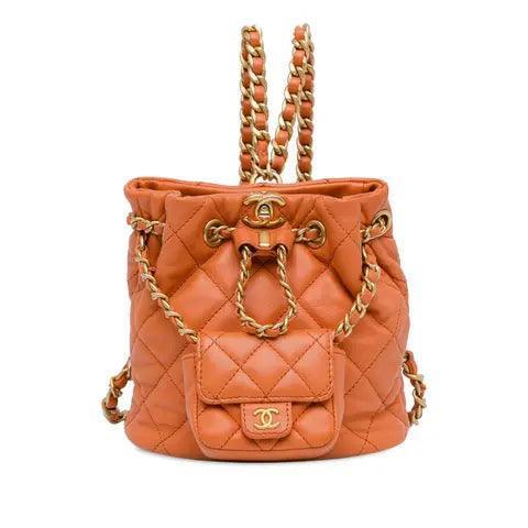 Chanel Tweed Quilted Small CC Chain Bucket Backpack Orange