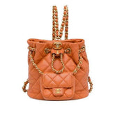 Chanel Tweed Quilted Small CC Chain Bucket Backpack Orange