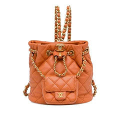 Chanel Tweed Quilted Small CC Chain Bucket Backpack Orange