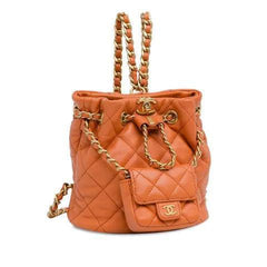 Chanel Tweed Quilted Small CC Chain Bucket Backpack Orange
