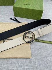 GUCCI Embellished coated-canvas and leather belt 'Cream'