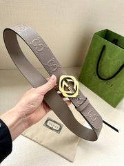 GUCCI Embellished coated-canvas and leather belt 'Dark Grey'