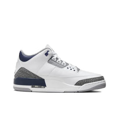 Air Jordan 3 Midnight Navy Sneakers - Classic White Leather, Iconic Grey Elephant Print, Air Cushioning