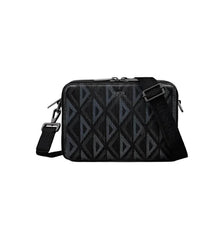 Christian Dior Zipped Pouch with Strap Black Coated Cotton Canvas with CD Diamond Print