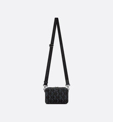 Christian Dior Zipped Pouch with Strap Black Coated Cotton Canvas with CD Diamond Print
