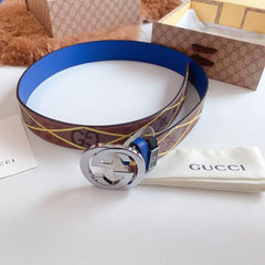 GUCCI Embellished coated-canvas and leather belt 'Brown'