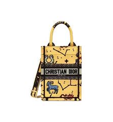 Christian Dior Canvas Embroidered Pixel Zodiac Mini Book Tote Phone Bag in Latte Multicolor