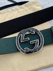 GUCCI Embellished coated-canvas and leather belt 'Green'