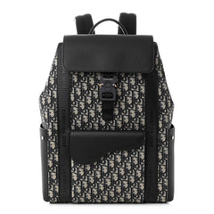 Christian Dior Oblique Jacquard Grained Calfskin Saddle Backpack With Flap