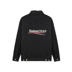 Balenciaga Black Embroidered Political Logo Denim Jacket