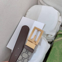 GUCCI Embellished coated-canvas and leather belt 'Grey'