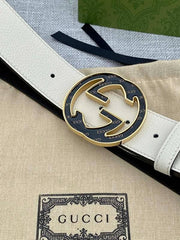GUCCI Embellished coated-canvas and leather belt 'Cream'