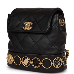 Chanel Small Charm Backpack Black Calfskin Aged Gold Hardware