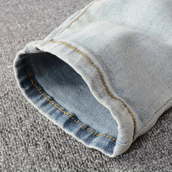 Jeans Streetwear Light Blue Denim Slim Skinny Pencil Pants Trousers